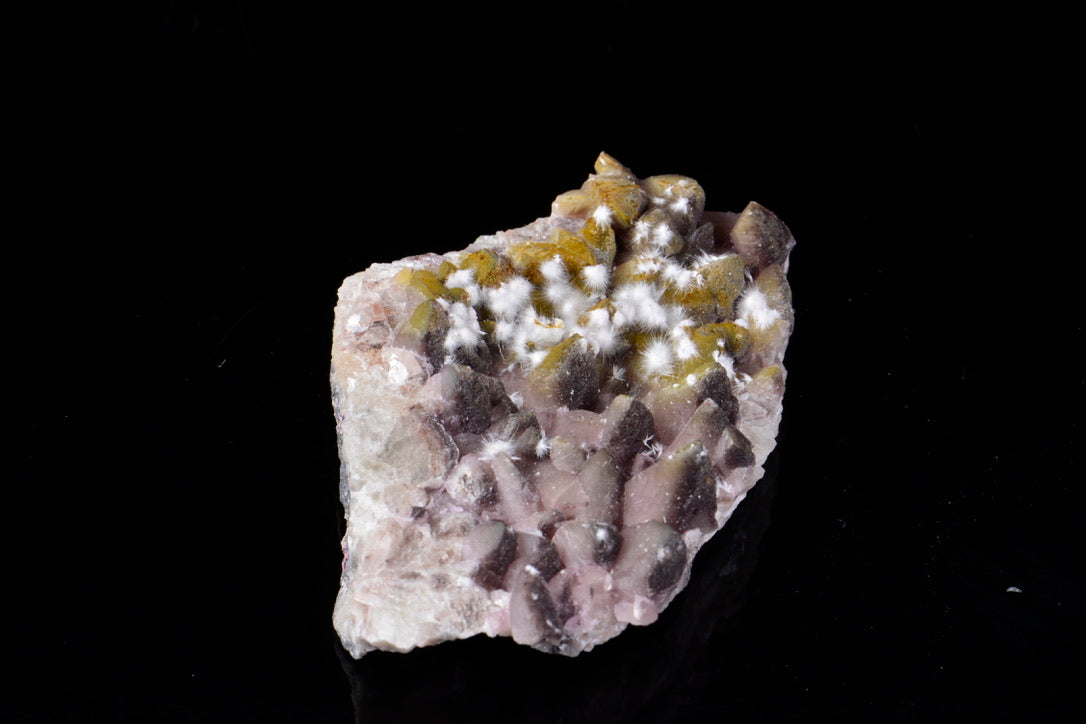 White Picropharmacolite on Pink Dogtooth Calcite