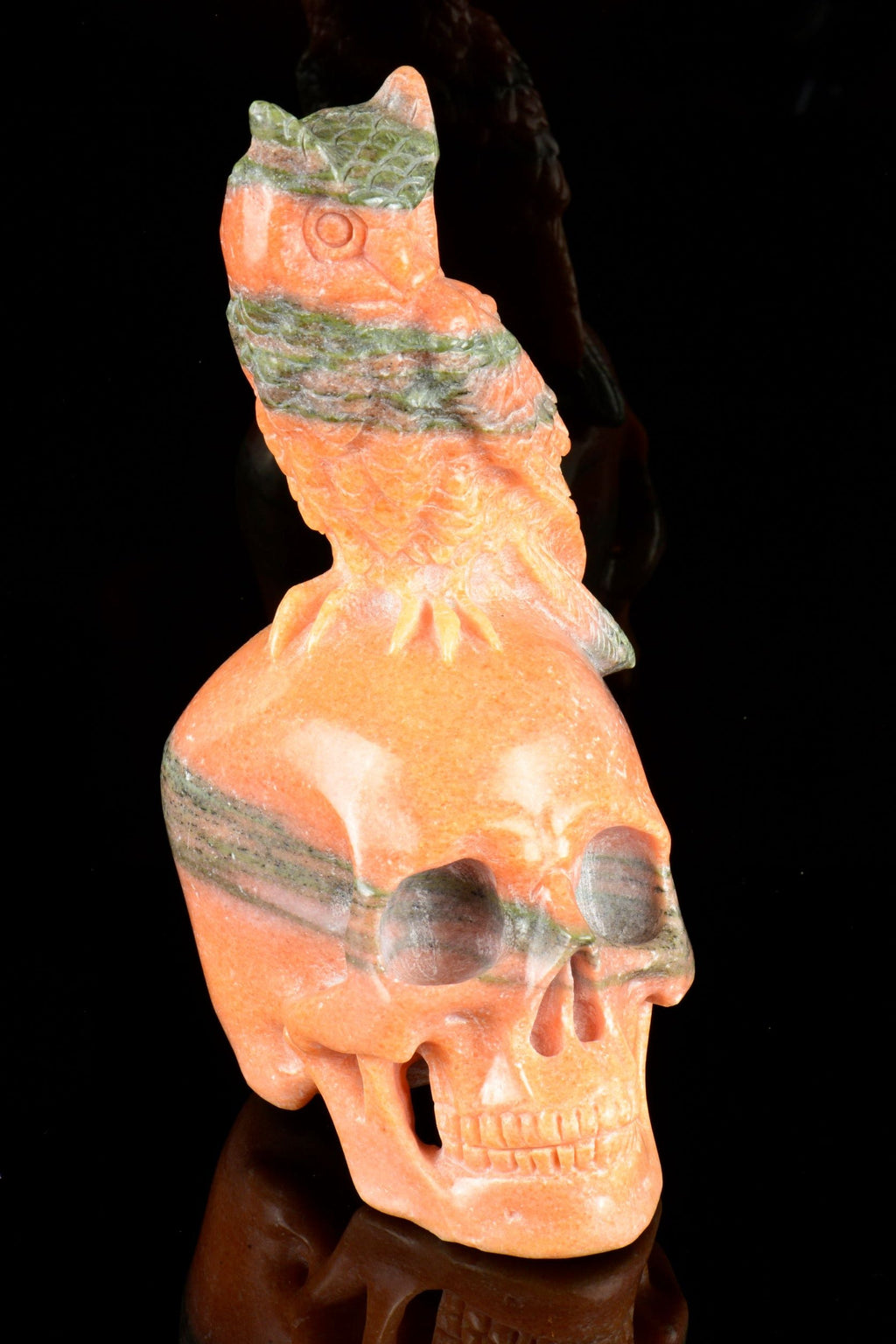Orange Calcite Skull with Owl