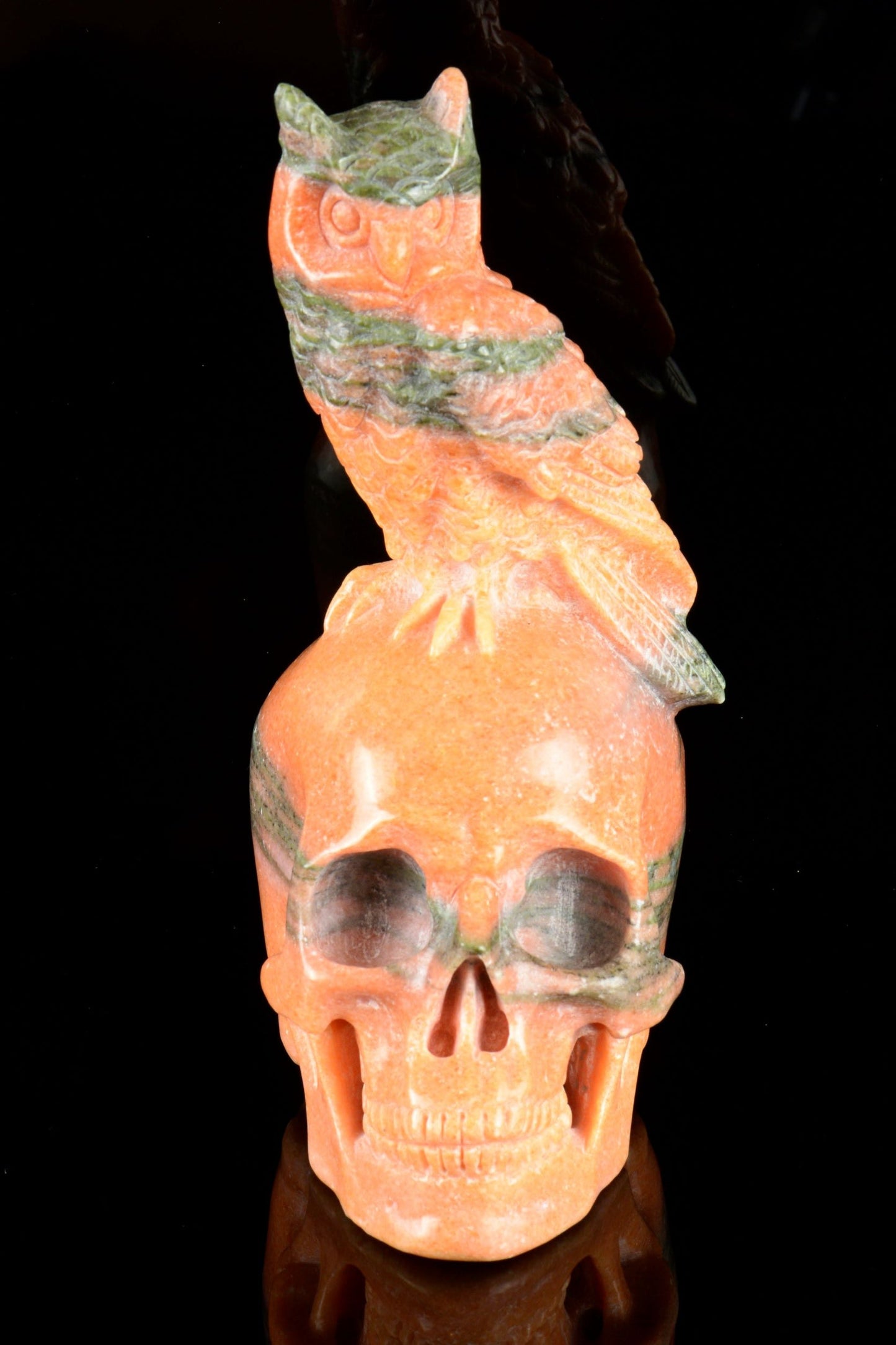 Orange Calcite Skull with Owl