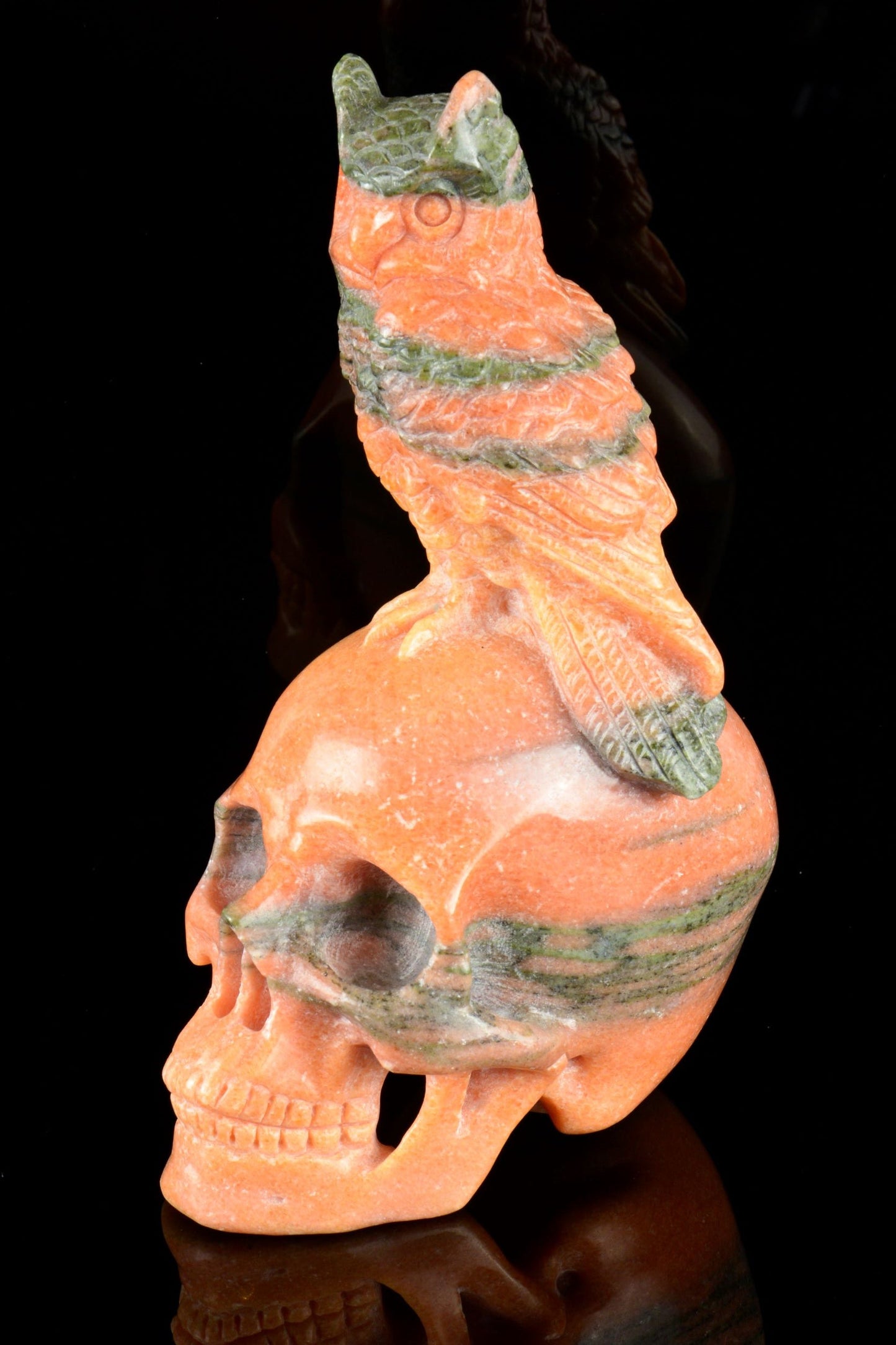 Orange Calcite Skull with Owl