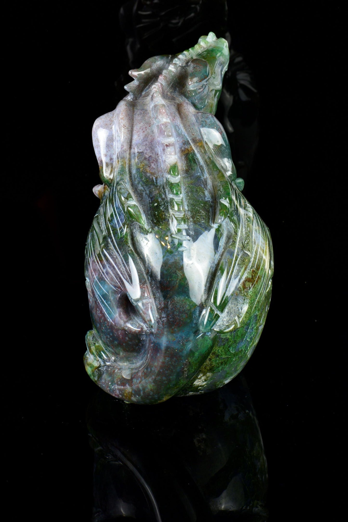 Moss Agate Dragon on Skull