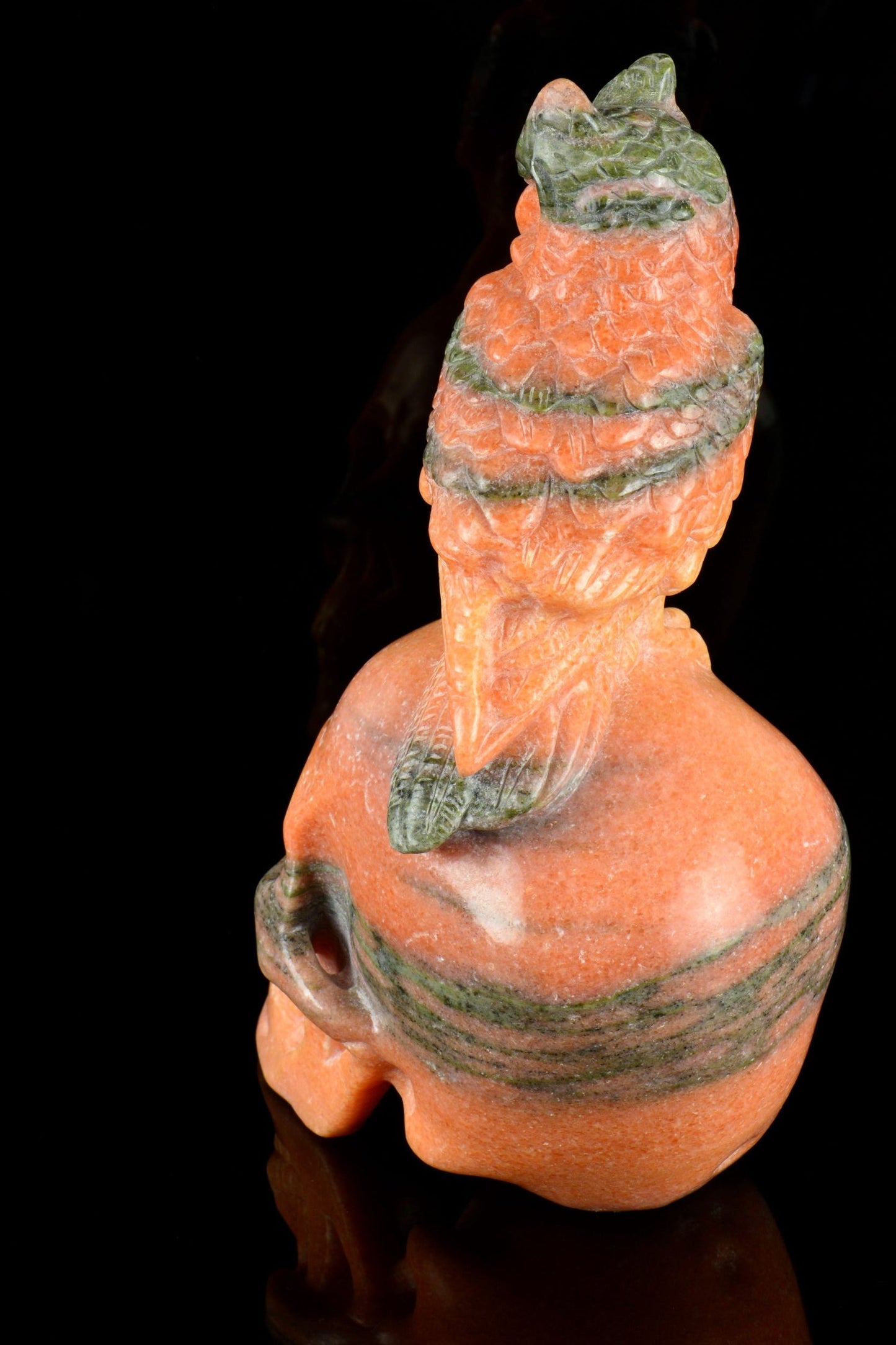 Orange Calcite Skull with Owl