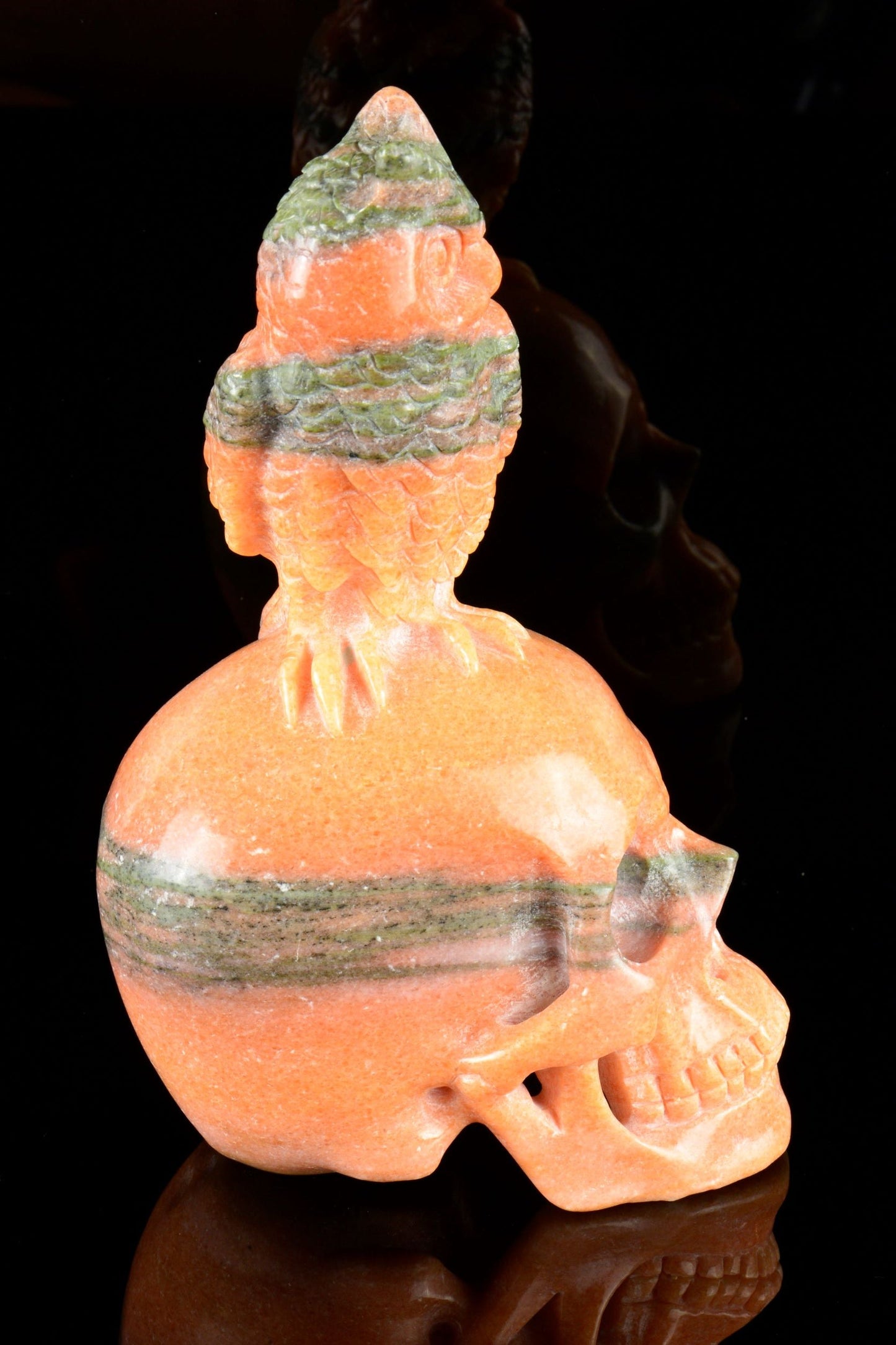 Orange Calcite Skull with Owl