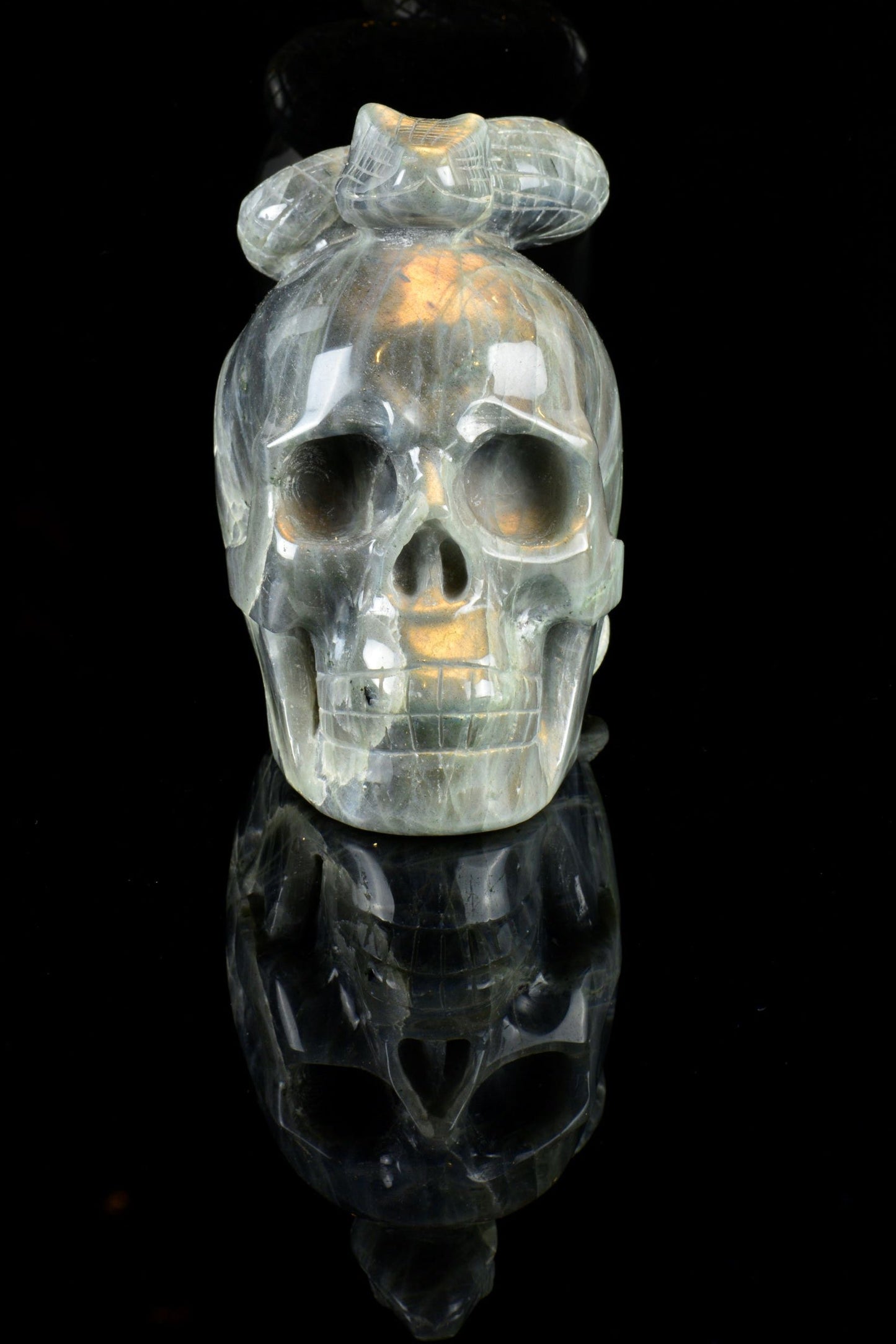 Labradorite Snake on a Skull
