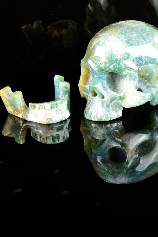 Moss Agate Skull with Removable Jaw