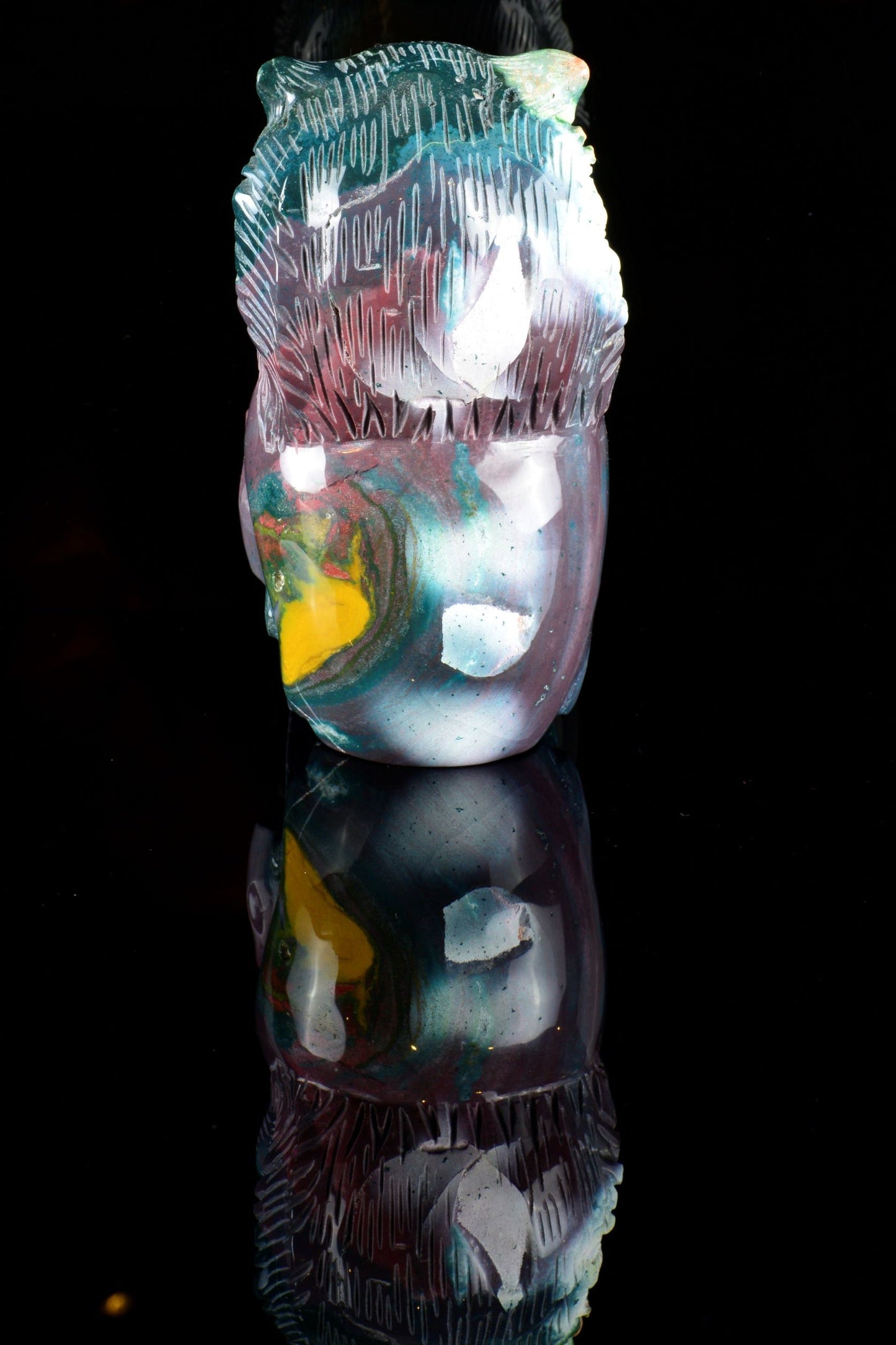 Ocean Jasper with Cat on Skull