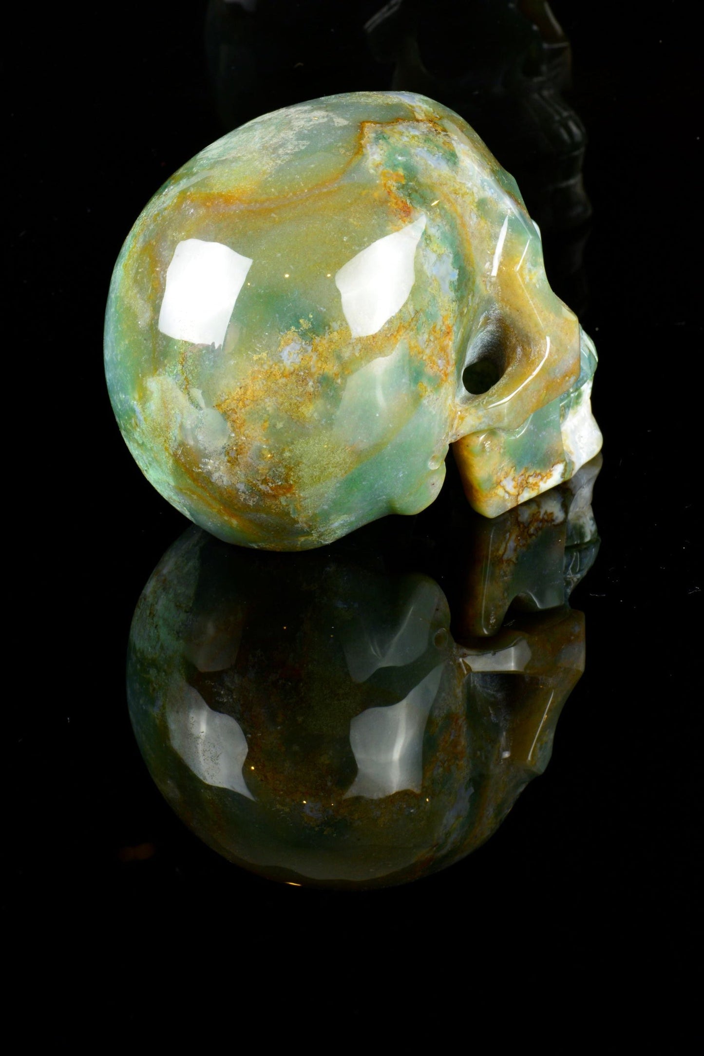 Moss Agate Skull with Removable Jaw