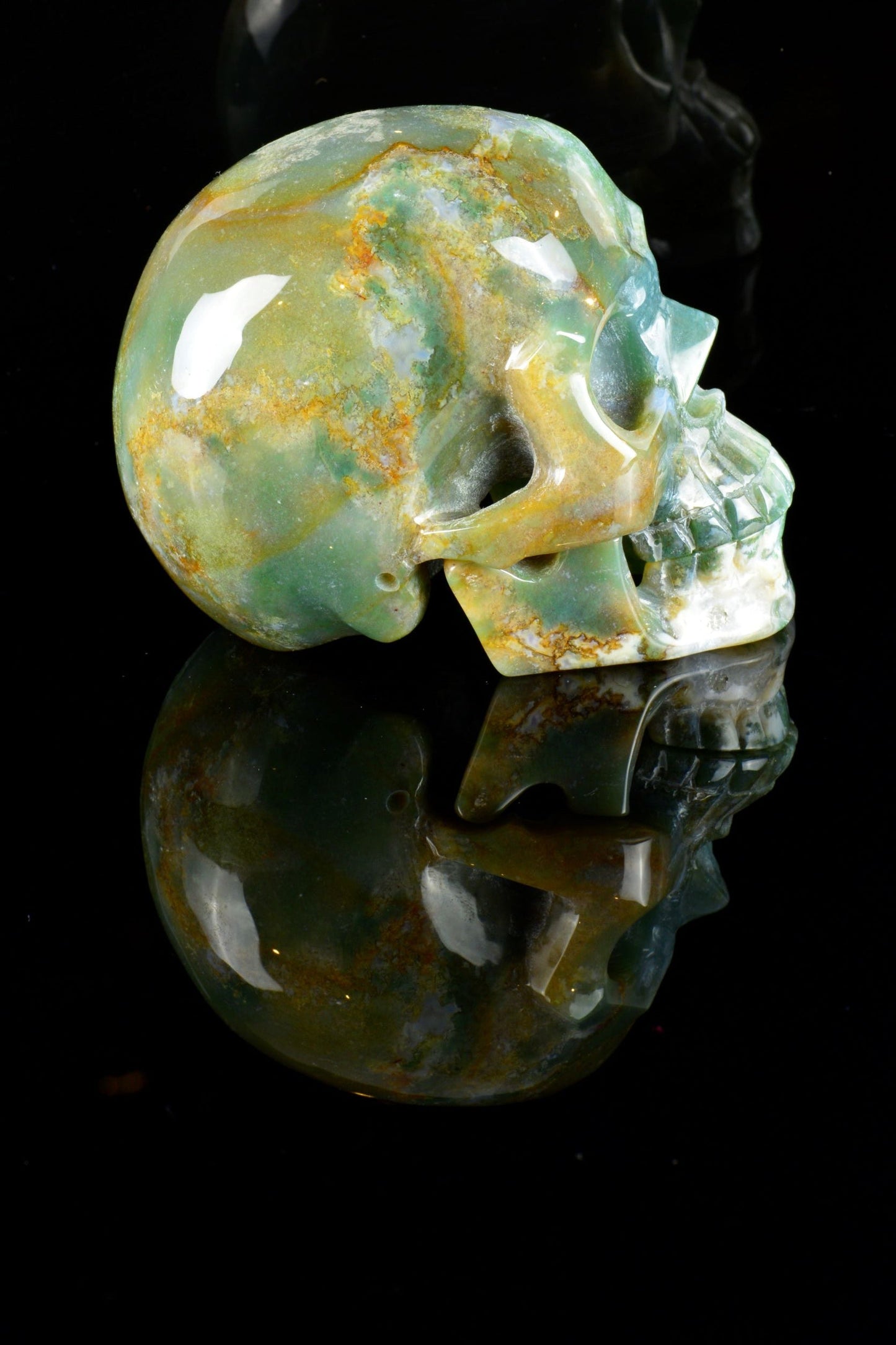 Moss Agate Skull with Removable Jaw